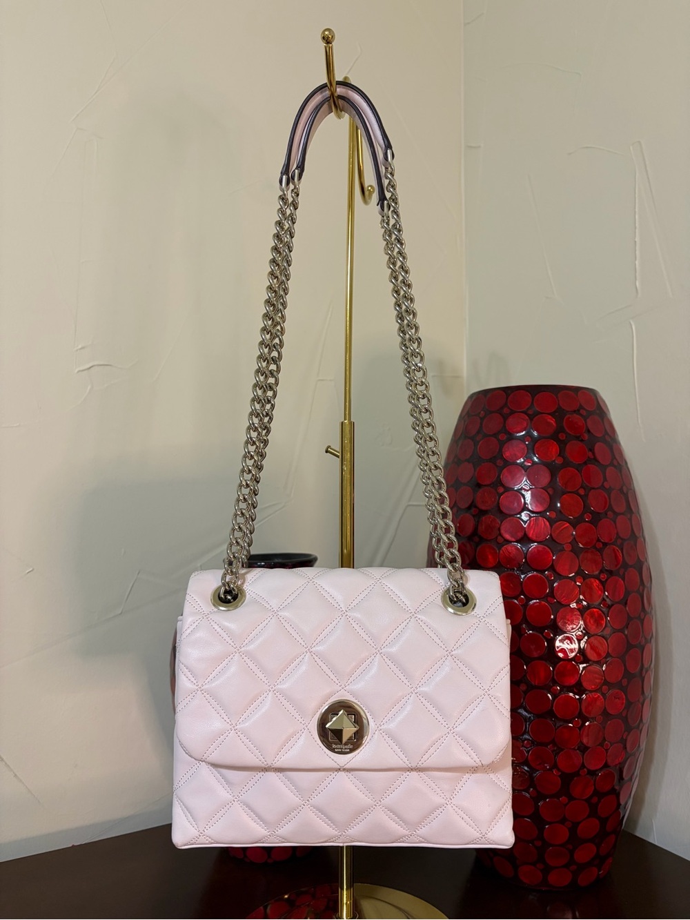 Kate Spade Natalia Small Flap Crossbody Quilted Leather Blush Pink Purse Bag